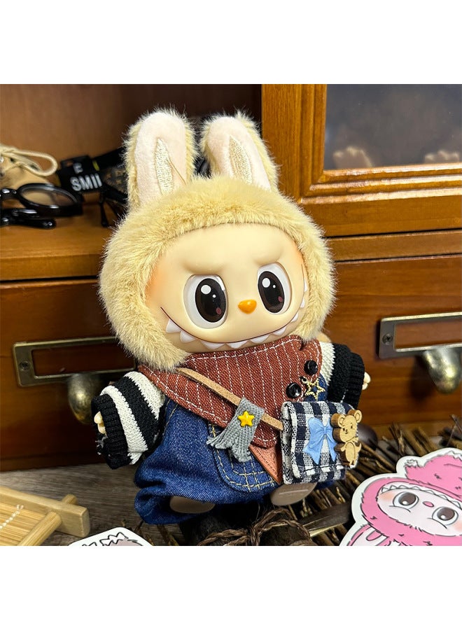 Labubu Sitting Party Doll Clothes Generation II Blind Box Labubu Doll Clothes Ragcloth Clothes Plush Vinyl Face-Specification:Universal For First And Second Generations (excluding Dolls) - Standard Package-Colour:Blue Happy Mouse (sweater + Overalls + Scarf + Backpack)  - Image 1
