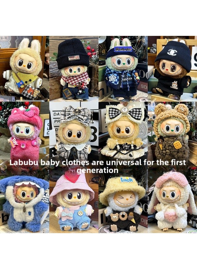 Labubu Sitting Party Doll Clothes Generation II Blind Box Labubu Doll Clothes Ragcloth Clothes Plush Vinyl Face-Specification:Universal For First And Second Generations (excluding Dolls) - Standard Package-Colour:Blue Happy Mouse (sweater + Overalls + Scarf + Backpack)  - Image 2