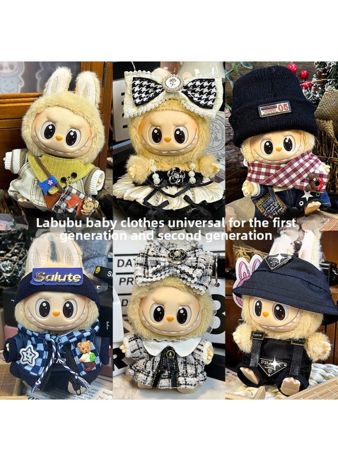 Labubu Sitting Party Doll Clothes Generation II Blind Box Labubu Doll Clothes Ragcloth Clothes Plush Vinyl Face-Specification:Universal For First And Second Generations (excluding Dolls) - Standard Package-Colour:Blue Happy Mouse (sweater + Overalls + Scarf + Backpack)  - Image 4
