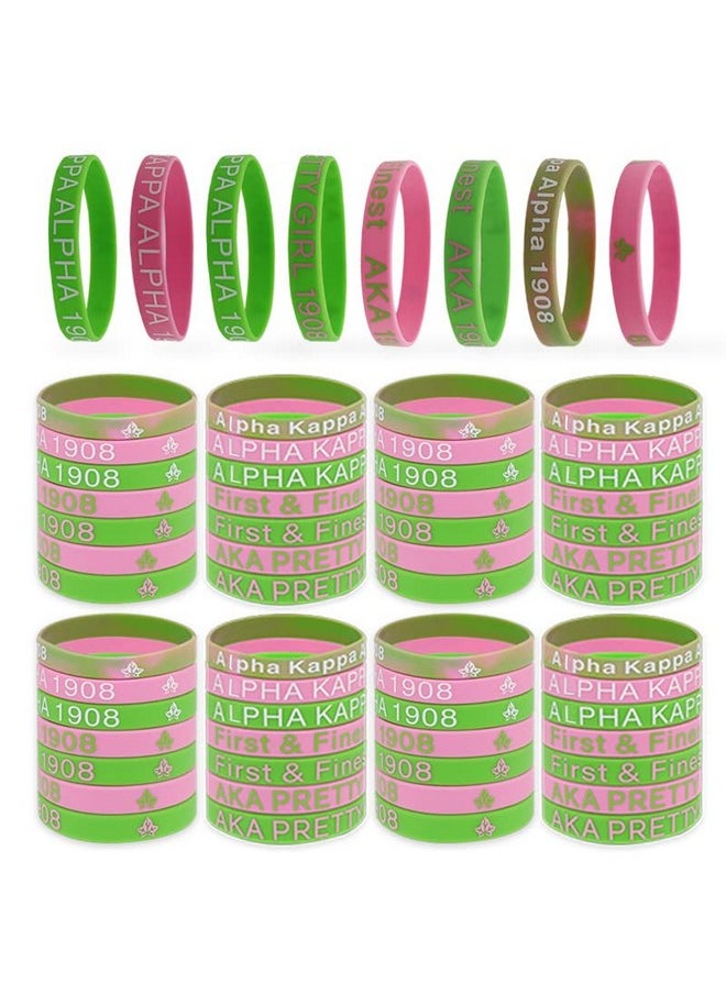 Patscorai - 56 Pieces Aka Bracelet - Aka Sorority Gifts For Women - Aka Gadgets For Alpha Kappa Alpha - Aka Silicone Bracelet Charms Paraphernalia Wristbands - Salmon Pink And Apple Green - Image 1