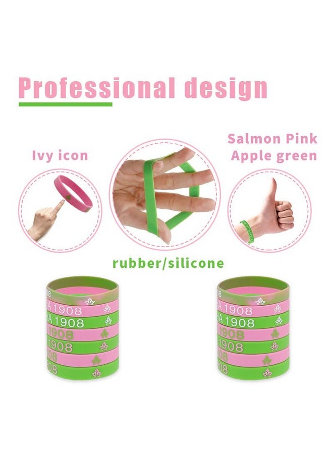 Patscorai - 56 Pieces Aka Bracelet - Aka Sorority Gifts For Women - Aka Gadgets For Alpha Kappa Alpha - Aka Silicone Bracelet Charms Paraphernalia Wristbands - Salmon Pink And Apple Green - Image 1
