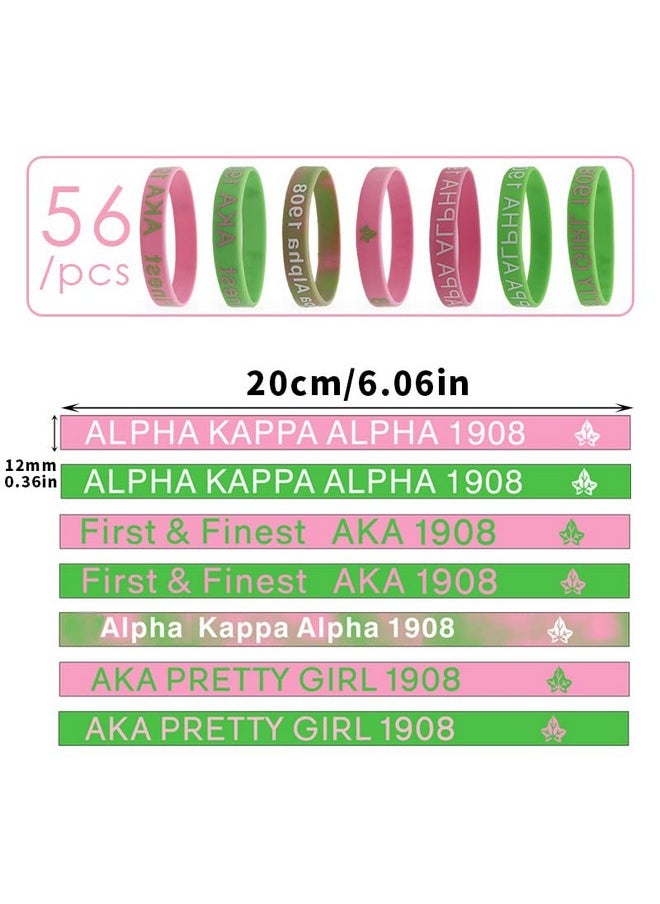 Patscorai - 56 Pieces Aka Bracelet - Aka Sorority Gifts For Women - Aka Gadgets For Alpha Kappa Alpha - Aka Silicone Bracelet Charms Paraphernalia Wristbands - Salmon Pink And Apple Green - Image 1