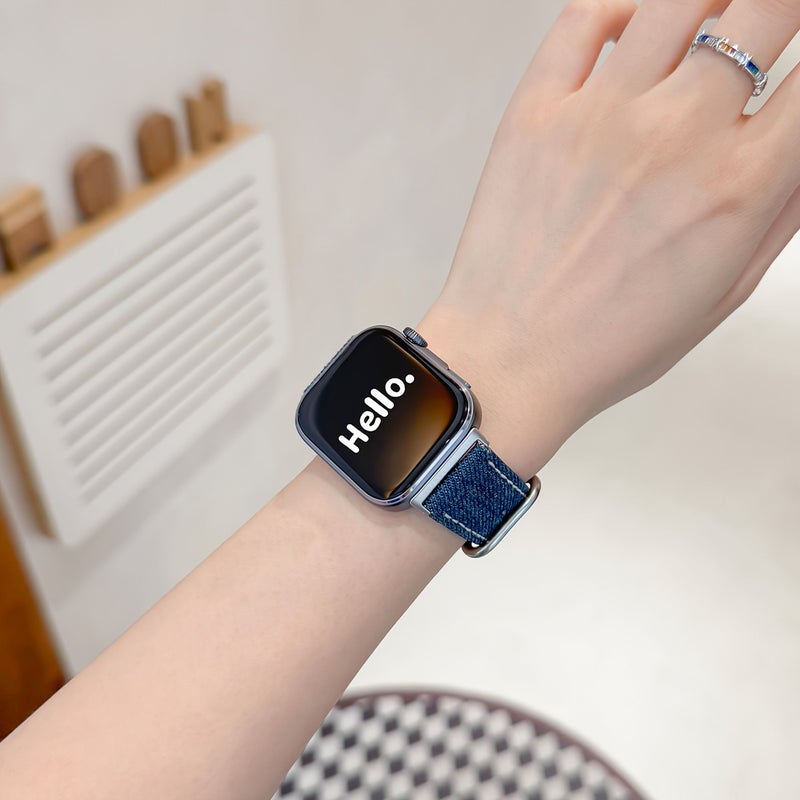 Dark Blue Washed Denim Strap for Huawei Fit4 Fit3 Quick Release Retro Unisex - Image 4