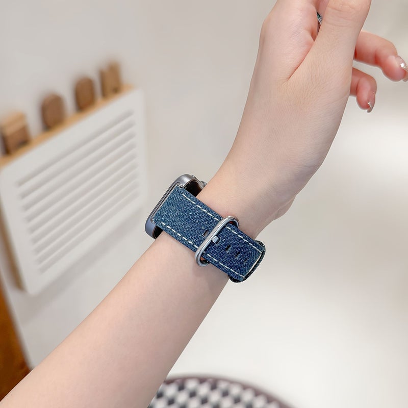 Dark Blue Washed Denim Strap for Huawei Fit4 Fit3 Quick Release Retro Unisex - Image 5