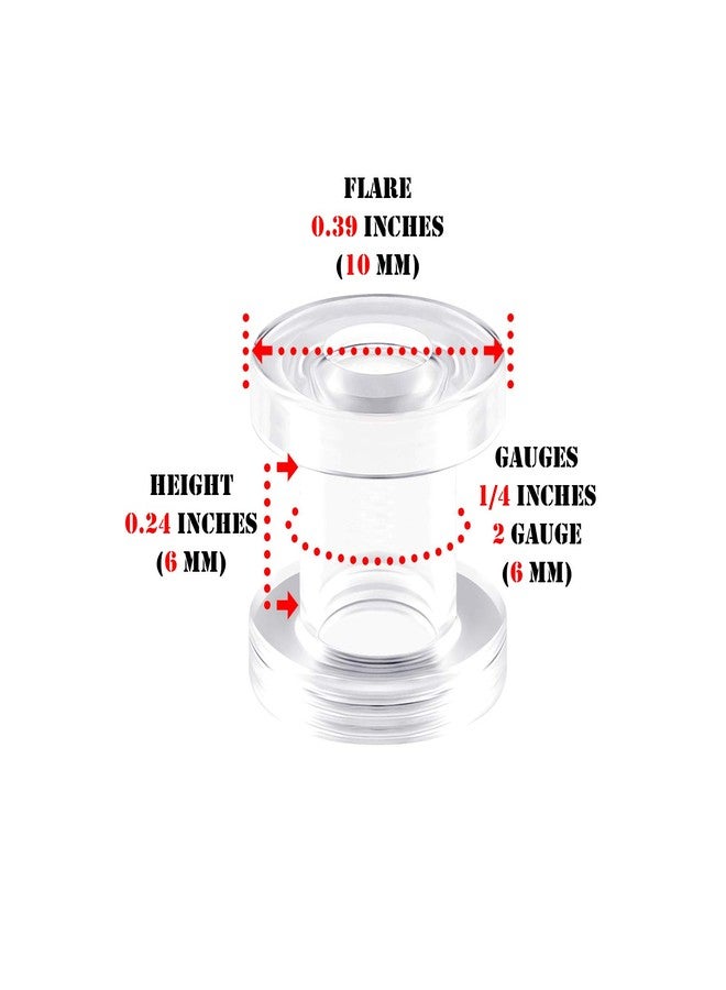 BIG GAUGES Pair of Clear Acrylic 2gauges 6 mm flesh Tunnels external Piercing Jewelry Earring Stretcher Screw-fit Ear Plugs Lobe BG11345 - Image 2