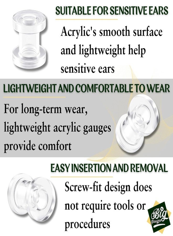 BIG GAUGES Pair of Clear Acrylic 2gauges 6 mm flesh Tunnels external Piercing Jewelry Earring Stretcher Screw-fit Ear Plugs Lobe BG11345 - Image 3