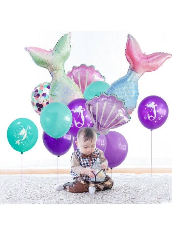 مجموعة بالونات من رقائق الألومنيوم على شكل ذيل حورية البحر، 22 قطعة - Image 5