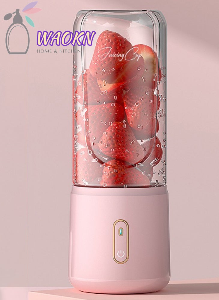 WAOKN Portable Fruit Blender Personal Juice Cup for Smoothies Wireless Rechargeable Mixer For Travel Sports Office School Juice Cup Powerful Blades Cordless Juicer For All Kinds Of Fruits With An Extra Lid - Image 1
