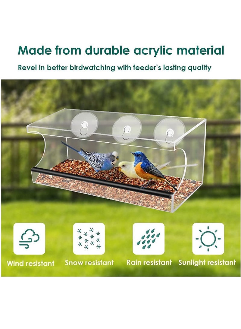 Weather Proof Acrylic Window Bird Feeder House with Strong Suction Cups and Sliding Seed Tray - Image 2