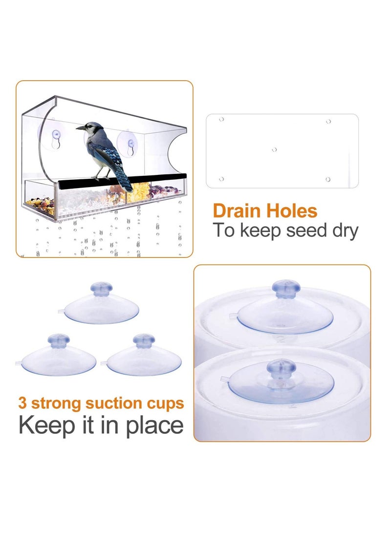 Weather Proof Acrylic Window Bird Feeder House with Strong Suction Cups and Sliding Seed Tray - Image 3
