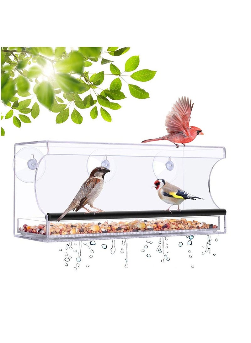 Weather Proof Acrylic Window Bird Feeder House with Strong Suction Cups and Sliding Seed Tray - Image 1