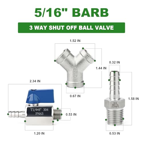 TAISHER 304 Stainless Steel 3 Way Shut Off Ball Valve516 Hose Barb 2 Switch Y Shaped Valve for FuelAIRLquidGas - Image 3