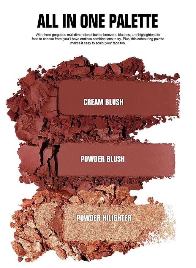 Julystar - 3D Blush Trio Palette-3 Colors Matte Shimmer Piece Multi Purpose Blusher, Facial Highlighter Contour Makeup Palette - Image 1