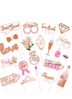 KASTWAVE Rose Gold Wedding Hen Party Photo Booth Props, 21 Pcs Bridal Shower Props Kit, Bachelorette Decorations  - Image 1