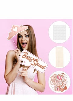 KASTWAVE Rose Gold Wedding Hen Party Photo Booth Props, 21 Pcs Bridal Shower Props Kit, Bachelorette Decorations  - Image 3