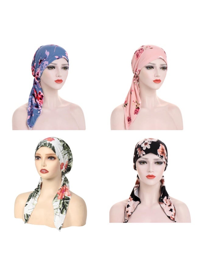 Women's Pre-Tied Floral Head Scarves, 4-Pack Polyester Chemo Caps with Elastic Band - Image 2