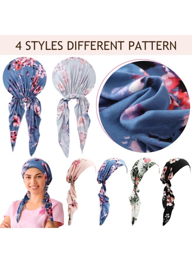 Women's Pre-Tied Floral Head Scarves, 4-Pack Polyester Chemo Caps with Elastic Band - Image 3