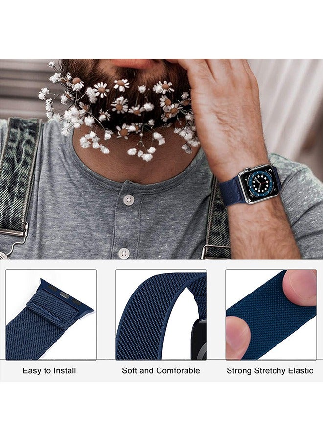 Soft Nylon Elastic Braided Strap For Apple Watch SE Series 8/7/6/5/4/3/2/1 (Navy Blue, 38mm/40mm/41mm) - Image 4