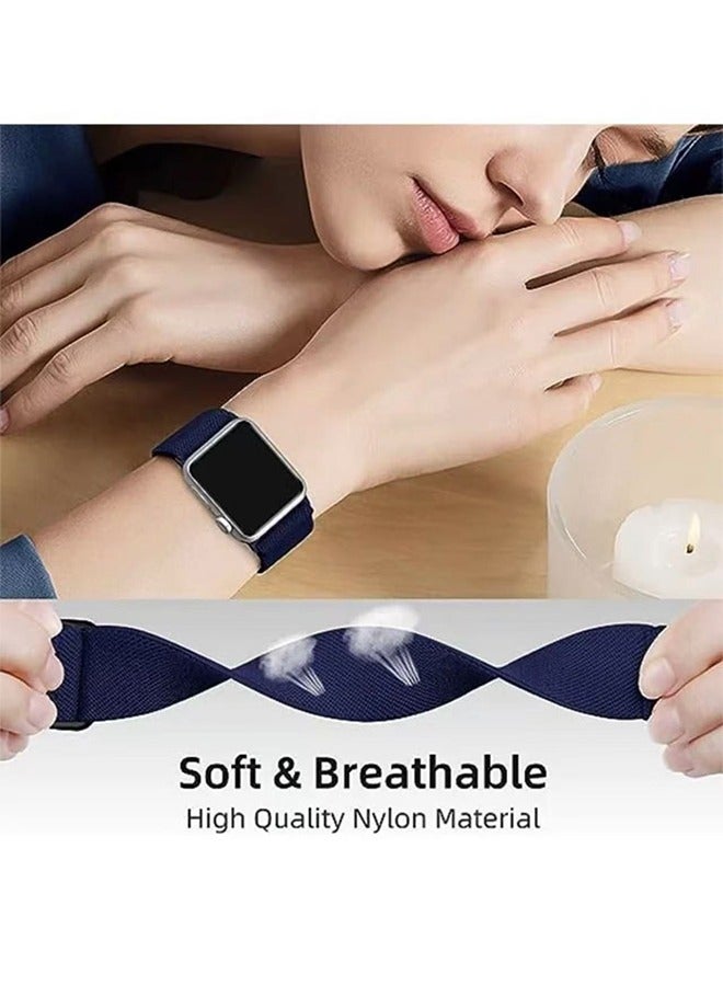 Soft Nylon Elastic Braided Strap For Apple Watch SE Series 8/7/6/5/4/3/2/1 (Navy Blue, 38mm/40mm/41mm) - Image 5