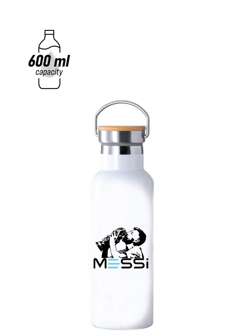 Generic Football Super Hero Messi Water Flask Bottle - Gift for Sports Fans and Athletes - Stainless Steel Bamboo Cap Flask Bottle 600ml - Ideal for Sports Enthusiasts - Image 1