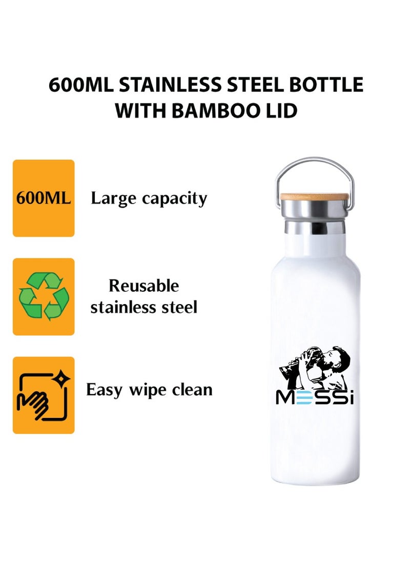 Generic - Football Super Hero Messi Water Flask Bottle - Gift for Sports Fans and Athletes - Stainless Steel Bamboo Cap Flask Bottle 600ml - Ideal for Sports Enthusiasts - Image 1