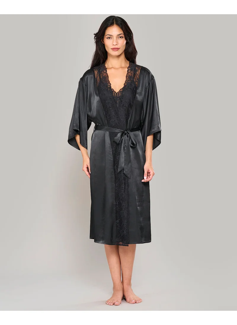 La Senza La Senza Satin Robe With Lace Neckline