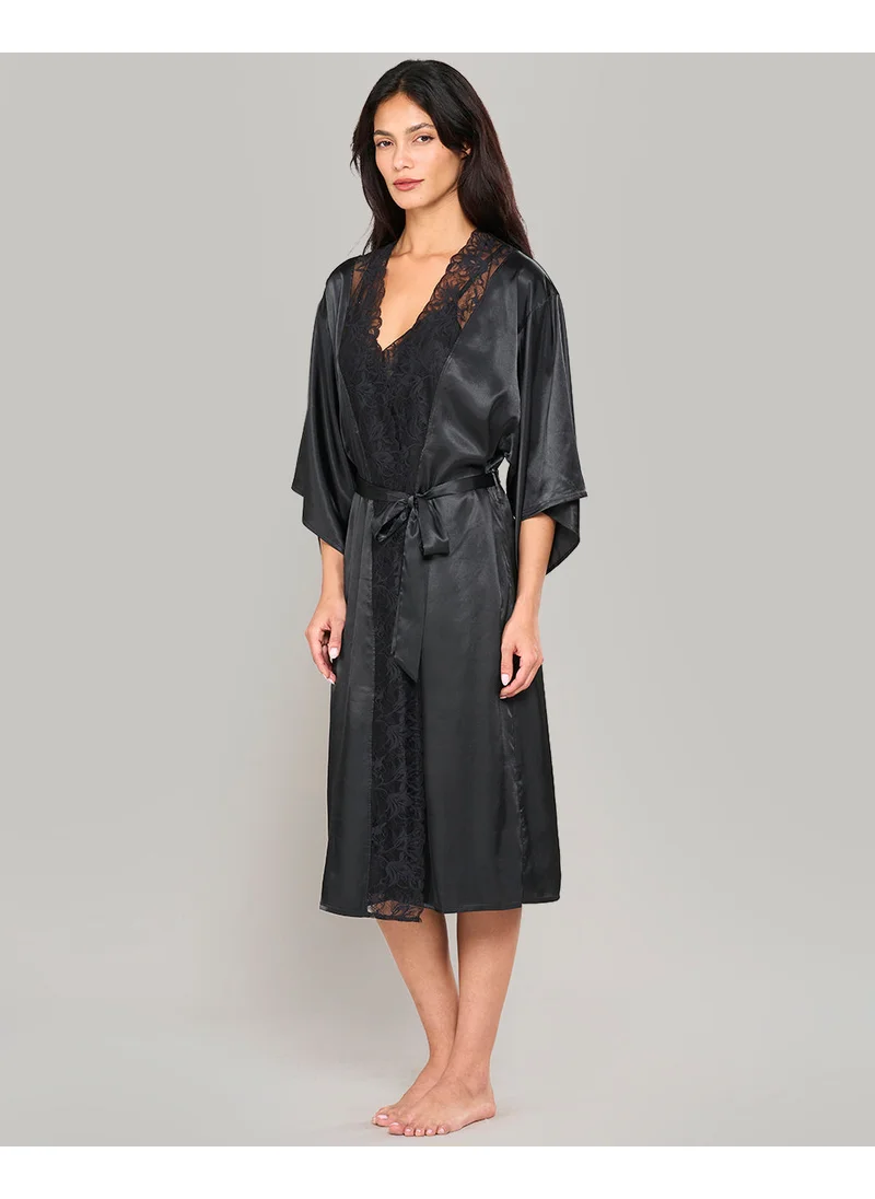 La Senza La Senza Satin Robe With Lace Neckline