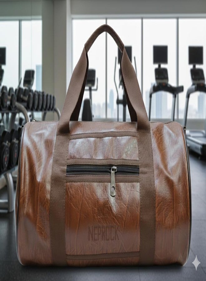 Neprock 20L Leather Trendy & Classic Duffle Gym Bag for Men & Women Leather Gym Bag with Shoulder Strap Sports Bag Yoga & Travel Bag for Boys & Girls Duffle Bag & Travelling Bag Outdoor (Tan) - Image 5