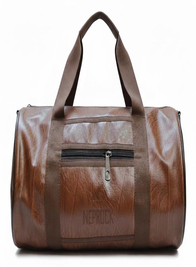 Neprock 20L Leather Trendy & Classic Duffle Gym Bag for Men & Women Leather Gym Bag with Shoulder Strap Sports Bag Yoga & Travel Bag for Boys & Girls Duffle Bag & Travelling Bag Outdoor (Tan) - Image 1