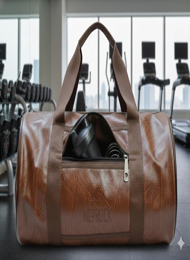 Neprock 20L Leather Trendy & Classic Duffle Gym Bag for Men & Women Leather Gym Bag with Shoulder Strap Sports Bag Yoga & Travel Bag for Boys & Girls Duffle Bag & Travelling Bag Outdoor (Tan) - Image 3