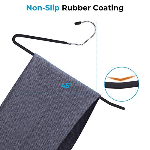 JS HANGER Non Slip Pants Hangers 20 Pack Open Ended Easy Slid Slacks Hangers, Durable Anti-Rust Space Saving Metal Jeans Hanger, Chrome and Black Friction - Image 3