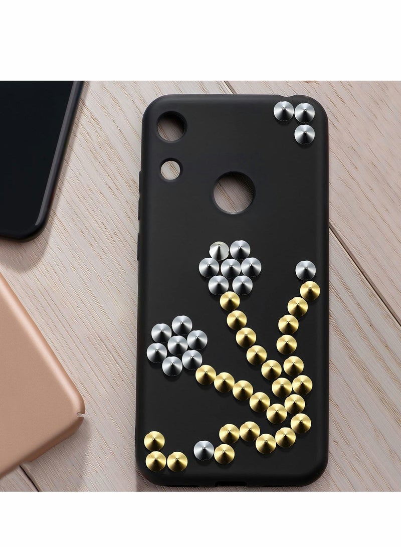 Excefore 200 قطعة من خرز المسامير المخروطية، خرز المسامير المخروطية ذات المسامير المخروطية، خياطة، لصق، زينة للملابس والحقائب والأحذية (ذهبي، فضي) - Image 2