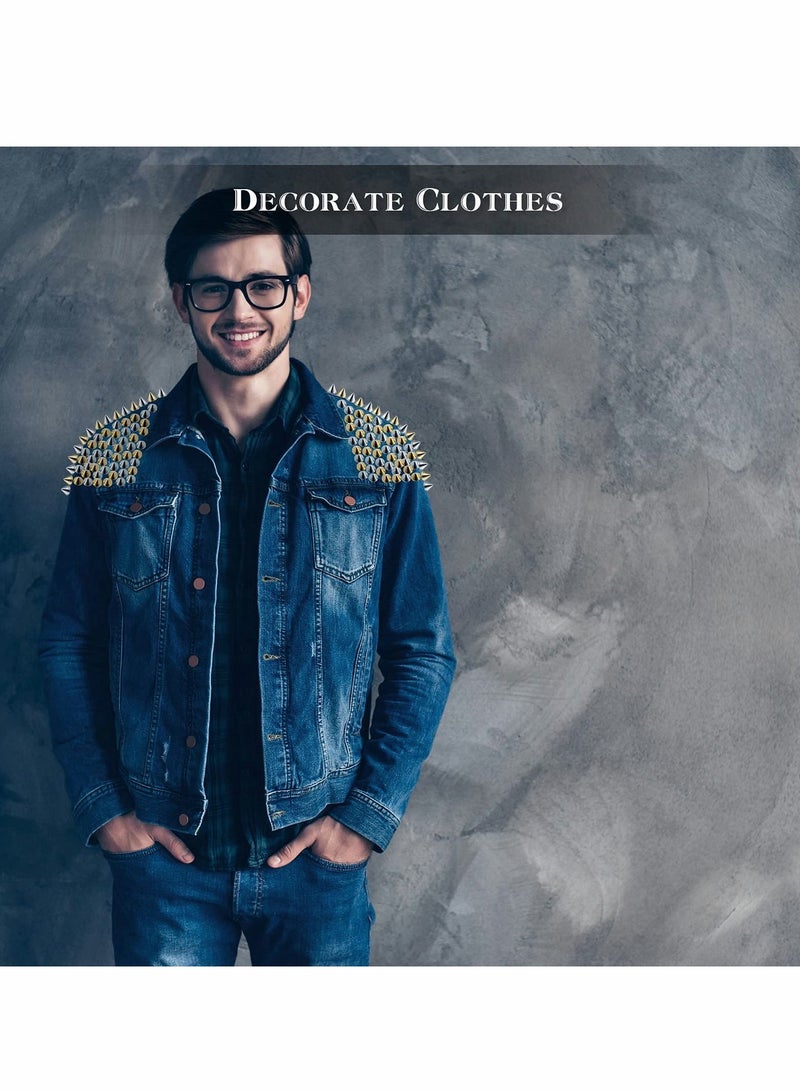 Excefore 200 قطعة من خرز المسامير المخروطية، خرز المسامير المخروطية ذات المسامير المخروطية، خياطة، لصق، زينة للملابس والحقائب والأحذية (ذهبي، فضي) - Image 3