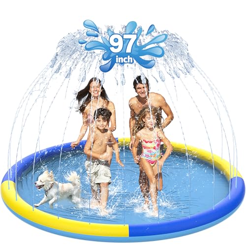 CACSPS 97 NonSlip Splash Pad for Kids and Dog Thicken Sprinkler Pool Summer Outdoor Water Toys Extra Large Backyard Wading Pool for Children Boys Girls or Pet Dog BlueYellow - Image 1