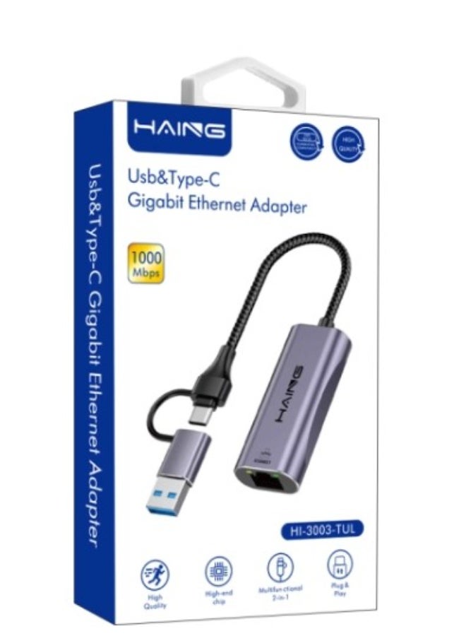 Haing USB 3.0/TYPE-C RJ45 100/1000Mbps LAN CARD - Image 1