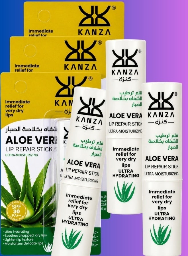 Kanza 3 Pcs Aloe Vera Lip Repair Stick Ultra Moisturizing Aloevera Lip Balm SPF 30++ Moisturizing Aloevera Lip Balm for Men Very Dry Cracked Lips, Moisturizing and Smooth Daily Lip Moisturizer Lip Repair for Men and Women 2.7gx3 - Image 2