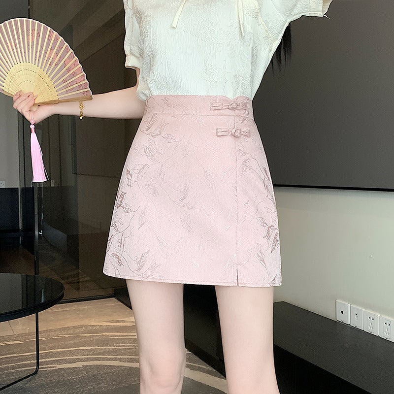 New Chinese-Style Jacquard Women''s Skirt with Traditional Chinese Buttons, High-Waisted, Slimming, Hip-Hugging A-Line Short Skirt for Spring and Summer - Image 5