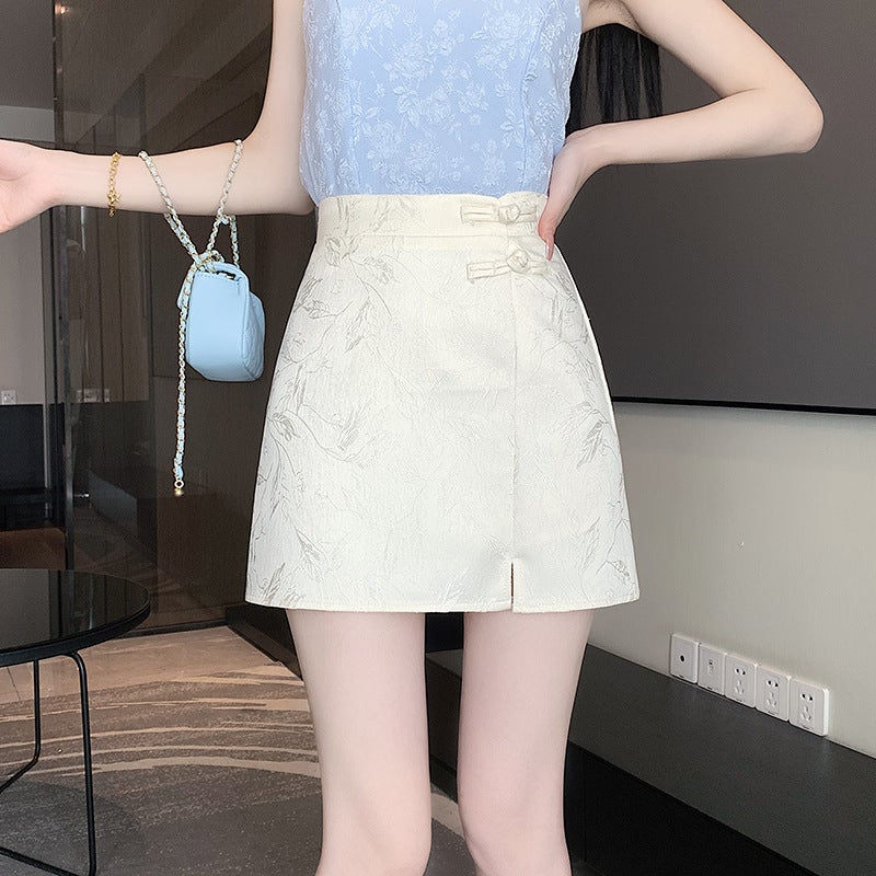 New Chinese-Style Jacquard Women''s Skirt with Traditional Chinese Buttons, High-Waisted, Slimming, Hip-Hugging A-Line Short Skirt for Spring and Summer - Image 4