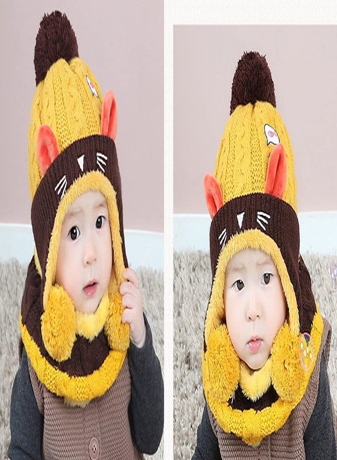 Malvina Unisex Baby Kids Hats Handmade Knitted Scarf Hats & Caps Toddler Knitted Hoodie Winter Head Scarf Neck Warmer Cute Cat Hooded Scarf Hats Soft Plush Lining for 6 Months-2 Years (Yellow) - Image 2