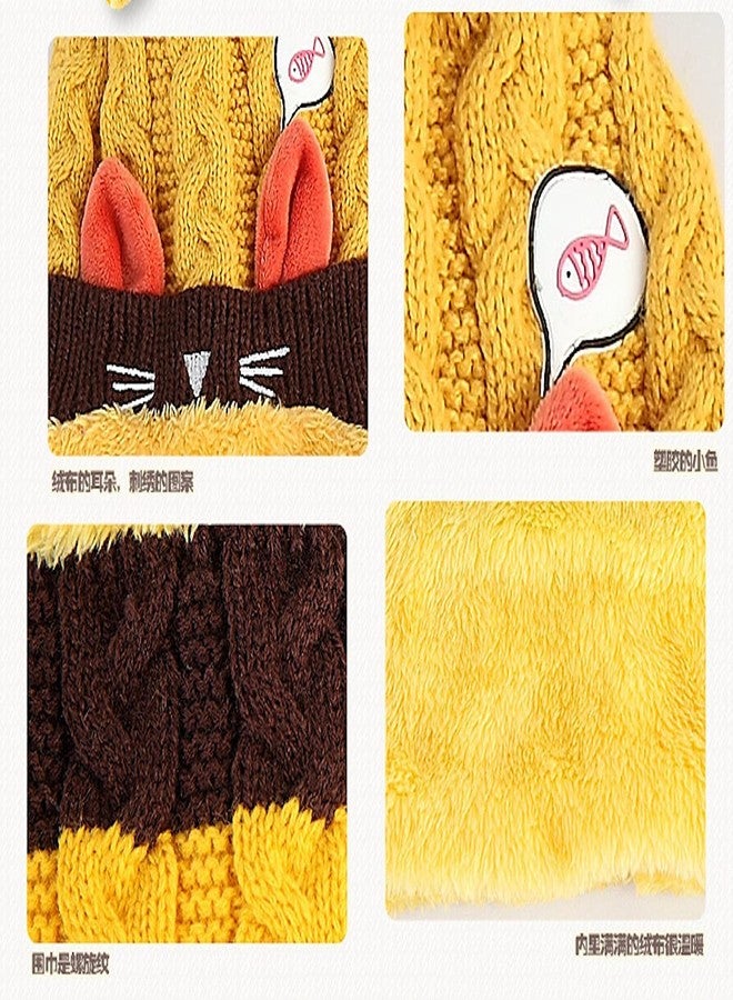 Malvina Unisex Baby Kids Hats Handmade Knitted Scarf Hats & Caps Toddler Knitted Hoodie Winter Head Scarf Neck Warmer Cute Cat Hooded Scarf Hats Soft Plush Lining for 6 Months-2 Years (Yellow) - Image 4