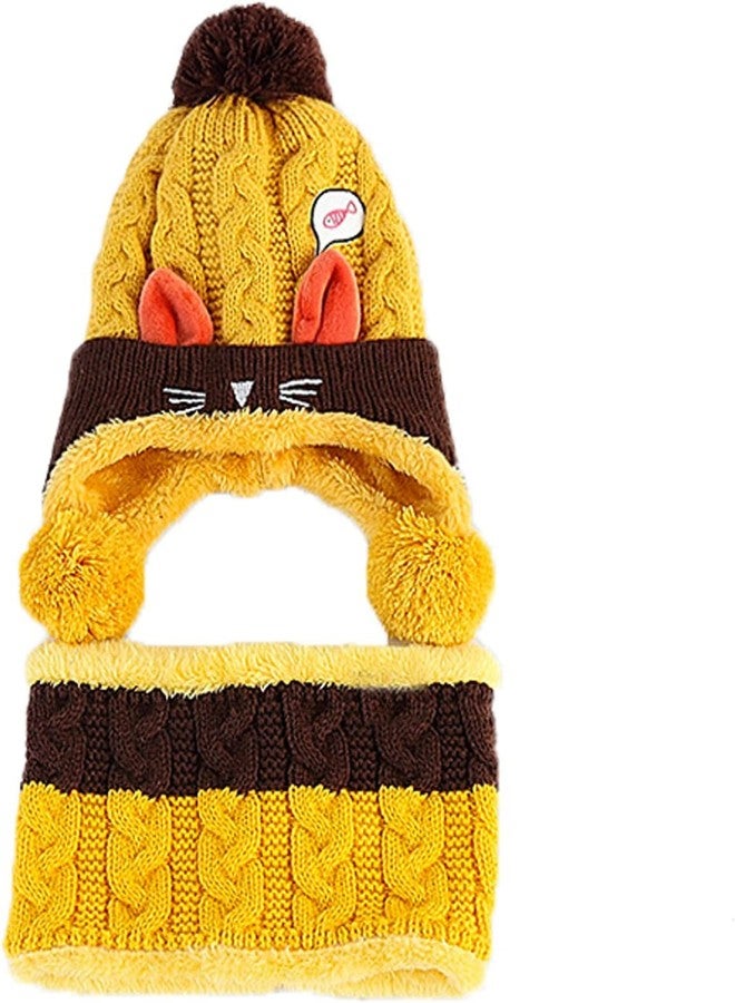 Malvina Unisex Baby Kids Hats Handmade Knitted Scarf Hats & Caps Toddler Knitted Hoodie Winter Head Scarf Neck Warmer Cute Cat Hooded Scarf Hats Soft Plush Lining for 6 Months-2 Years (Yellow) - Image 5