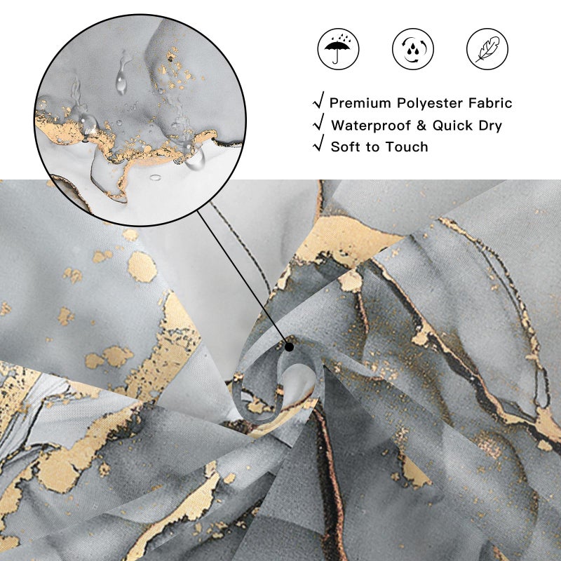 BayNook Grey Marble Shower Curtain, Modern Abstract Fabric Shower Curtains for Bathroom, Luxury Art Decor Silver Gray Gold Ink Texture Watercolor Shower Curtain Set with Hooks 72x72 - Image 4