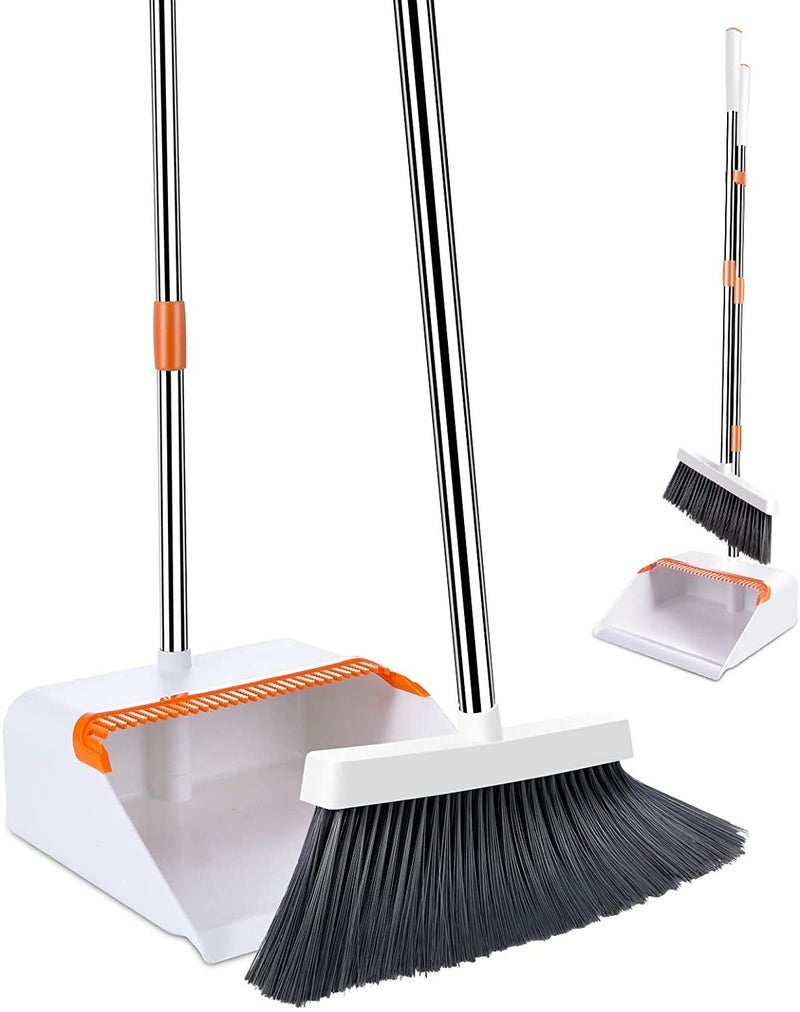 GNEY Broom and Dustpan Set Dust Pan and Broom Combo for Floor Cleaning Dustpan with Teeth for Home Kitchen Lobby Upright Standing Dustpan and Broom Set Long Handle Broom Heavy Duty for Indoor Outdoor MULTI COLOR - Image 2