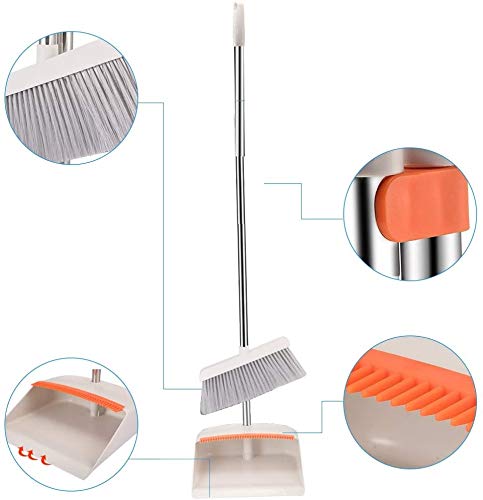 GNEY Broom and Dustpan Set Dust Pan and Broom Combo for Floor Cleaning Dustpan with Teeth for Home Kitchen Lobby Upright Standing Dustpan and Broom Set Long Handle Broom Heavy Duty for Indoor Outdoor MULTI COLOR - Image 3