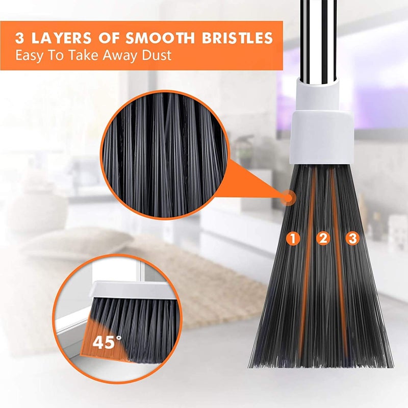 GNEY Broom and Dustpan Set Dust Pan and Broom Combo for Floor Cleaning Dustpan with Teeth for Home Kitchen Lobby Upright Standing Dustpan and Broom Set Long Handle Broom Heavy Duty for Indoor Outdoor MULTI COLOR - Image 5