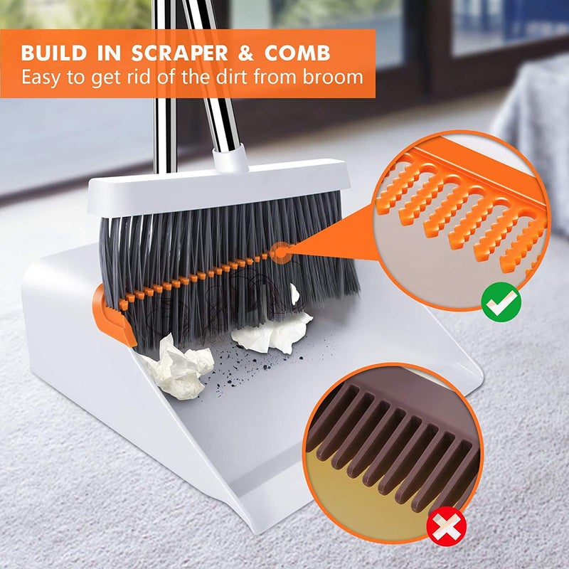 GNEY Broom and Dustpan Set Dust Pan and Broom Combo for Floor Cleaning Dustpan with Teeth for Home Kitchen Lobby Upright Standing Dustpan and Broom Set Long Handle Broom Heavy Duty for Indoor Outdoor MULTI COLOR - Image 4