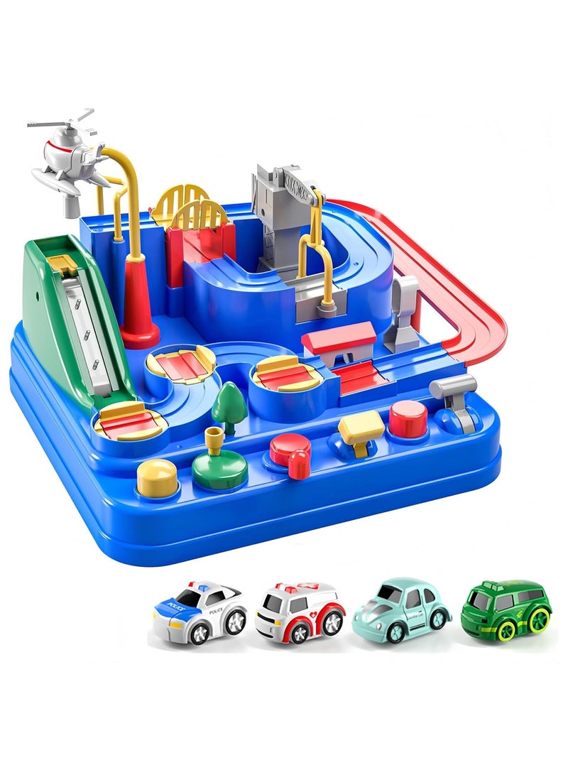 Kids Car Adventure Toy, Cars Race Track Toys with 4 Toy Cars, Race Track Vehicle Set, Fun Durable Adventure Vehicles Toy, Preschool Educational Interactive Toy, Easy to Install and Play, No Battery Required, Ideal Gift for Kids Aged 3+  - Image 1