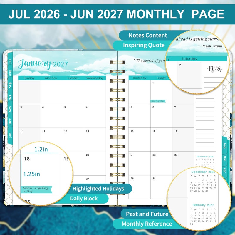 Tersus 2026-2027 Planner - JUL 2026 - JUN 2027, Academic Weekly Monthly Planner 2026-2027 with Tabs, 6.3" x 8.4", Back Pocket, Hardcover - Image 3