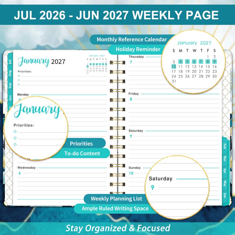 Tersus 2026-2027 Planner - JUL 2026 - JUN 2027, Academic Weekly Monthly Planner 2026-2027 with Tabs, 6.3" x 8.4", Back Pocket, Hardcover - Image 4