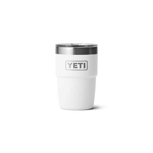 YETI Rambler 8 oz Insulated Coffee Mug with Lid - Stackable Double-Wall Vacuum Insulated Coffee Cup - DuraSip Ceramic Lining - Barista-Friendly Design - Stainless Steel - Dishwasher Safe, White - Image 1